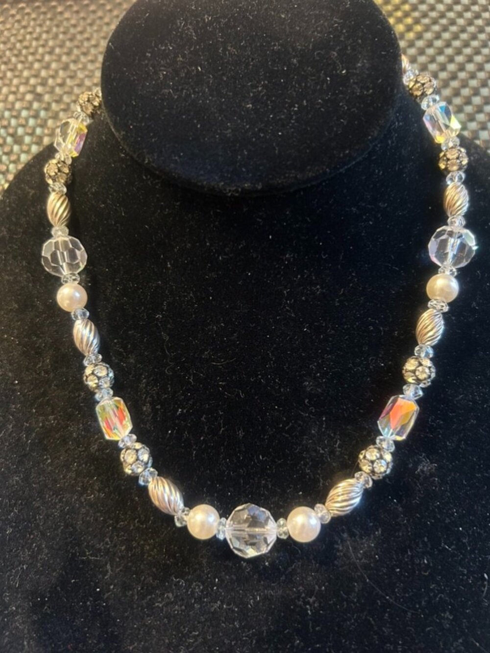 Vintage! Attwood & Sawyer Silver-Tone Beaded Necklace with Crystals &Pearls ~16"